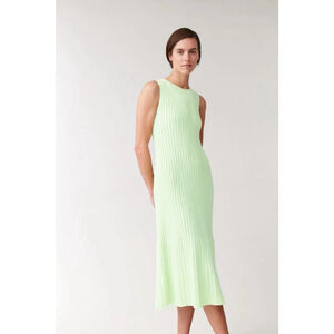 COS Cotton Green Pleated Midi Tank Dress Sz XS NWT